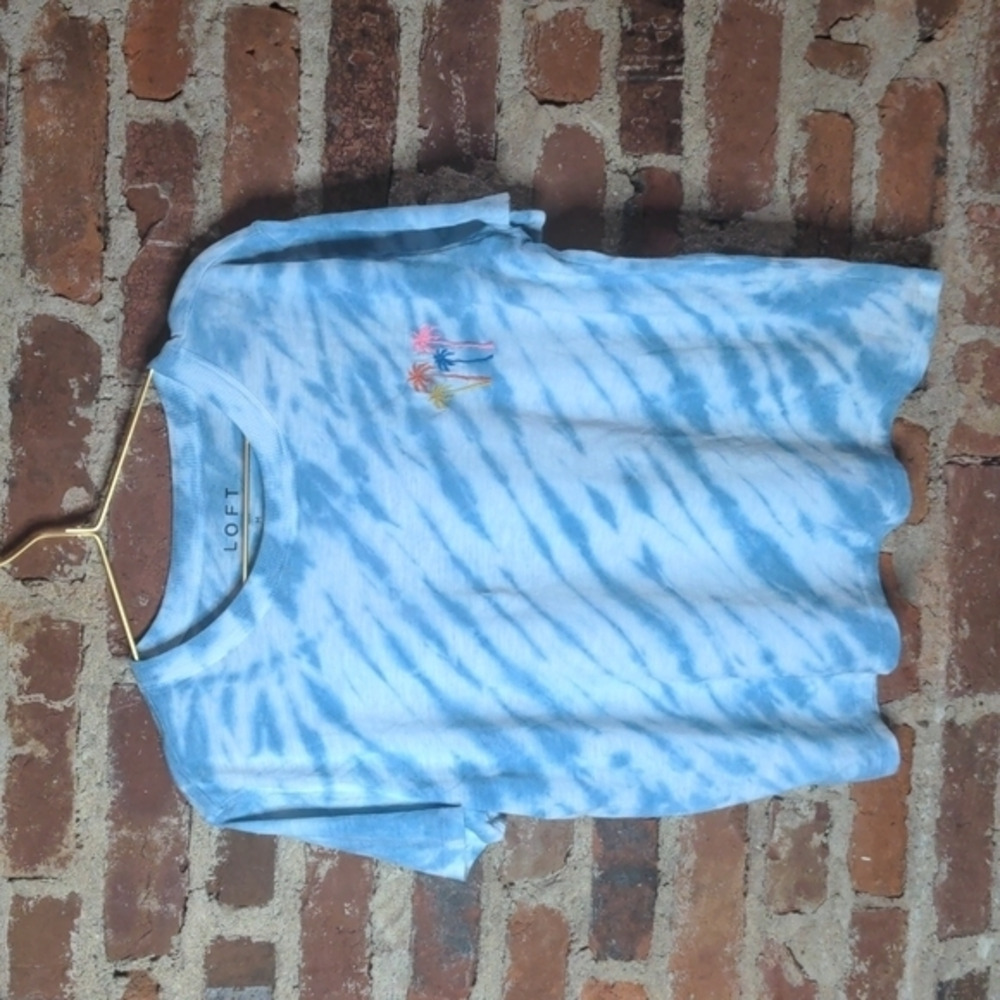 Loft Medium Blue & White Tie Dye Short Sleeve Cropped T-Shirt